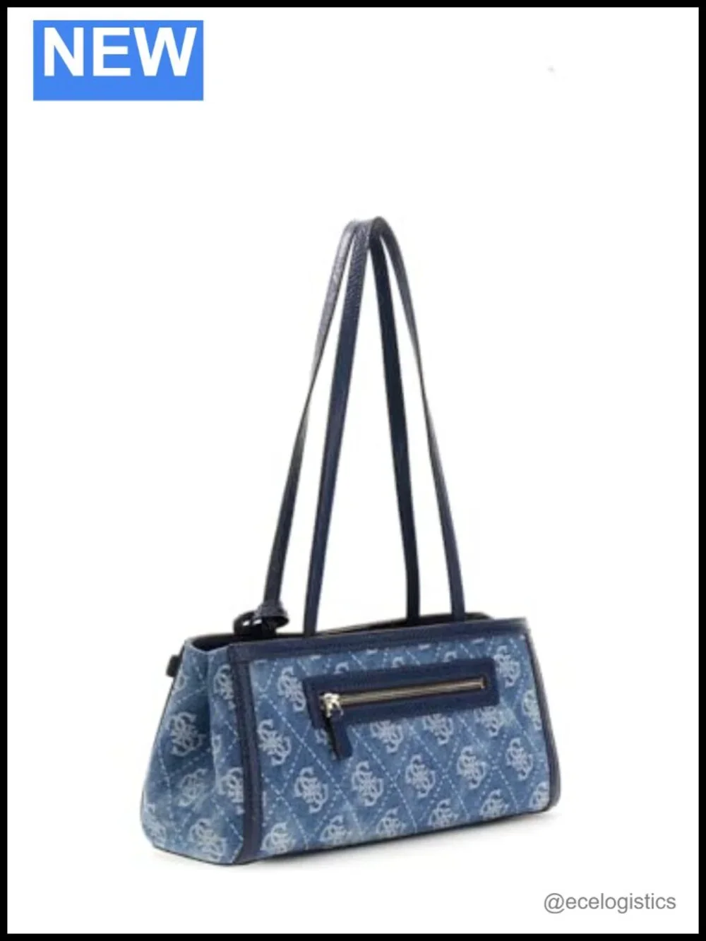 Denim Satchel Shoulder Bag with Gold Hardware Zip Pockets